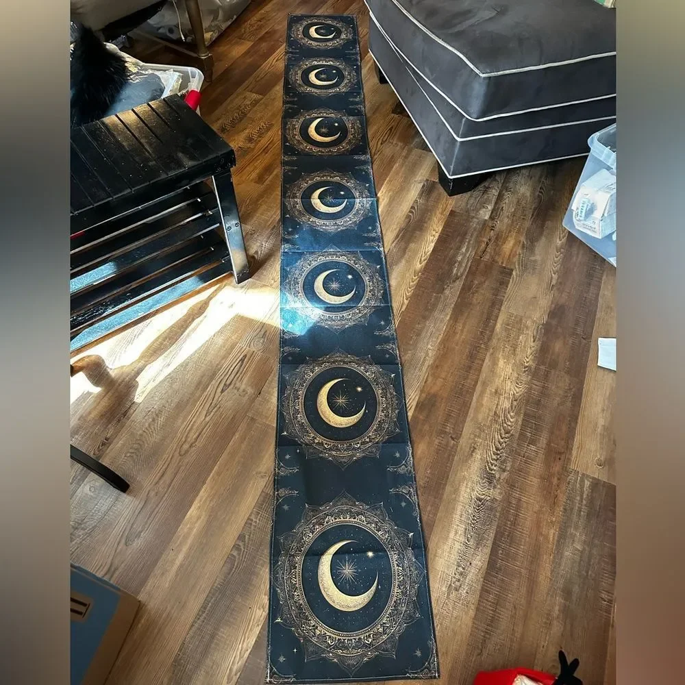 Gold Crescent MoonTapestry - Black and Gold Celestial Decor